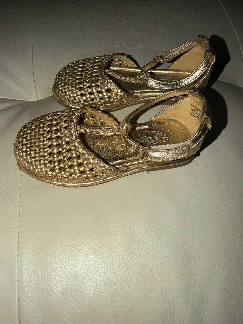 Zara Metallic Gold Woven T-Strap Girls' Sandals